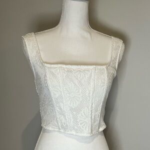 American Eagle Outfitters White Lace Cropped Top
